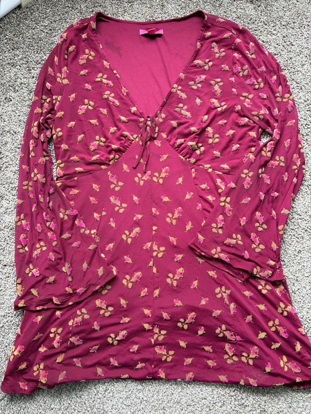 Betsey Johnson Raspberry Floral Tie-Front Long Sleeve mini dress